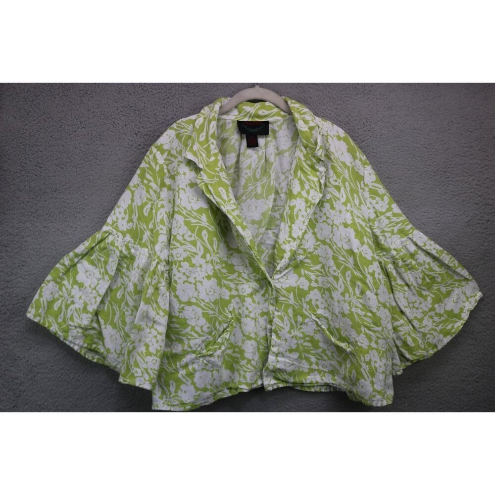 Ashro 3/4 Bell Sleeve One Button Linen Blend Floral Top-Size 18-Cottagecore